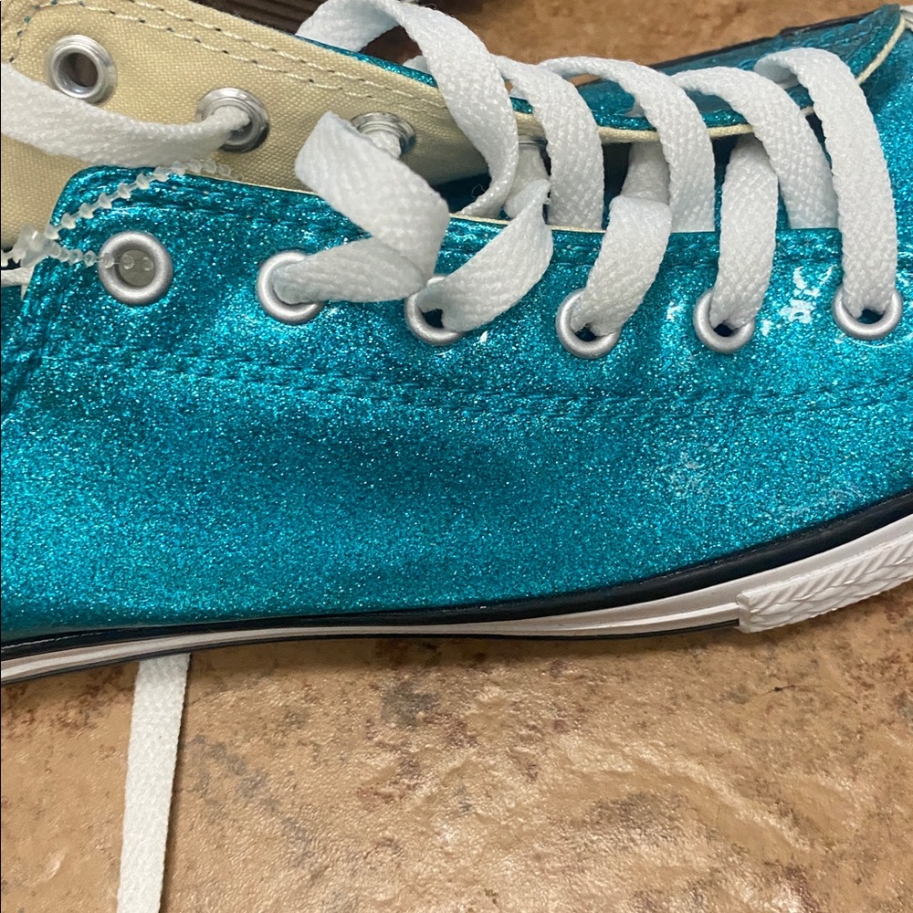 Converse Chuck Taylor All Star Low Glitter Teal Sparkly Women’s/Girls Sz 5 - Picture 8 of 8